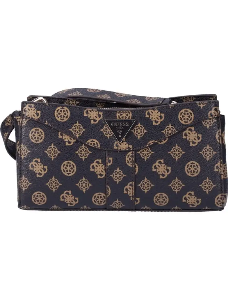 Guess borsa marrone donna con tracolla logo all over chiusura zip