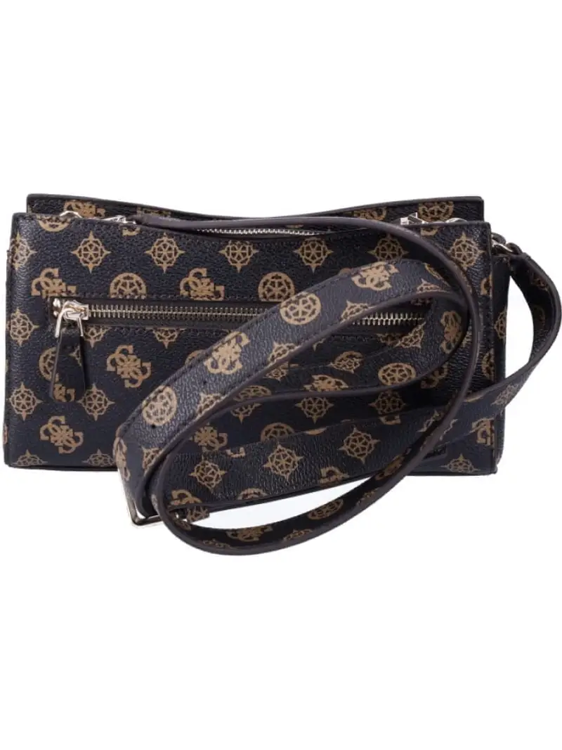 Guess borsa marrone donna con tracolla logo all over chiusura zip miniatura 2