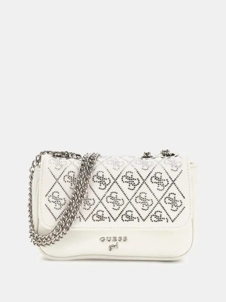 borsa mini kids a tracolla con logo strass panna