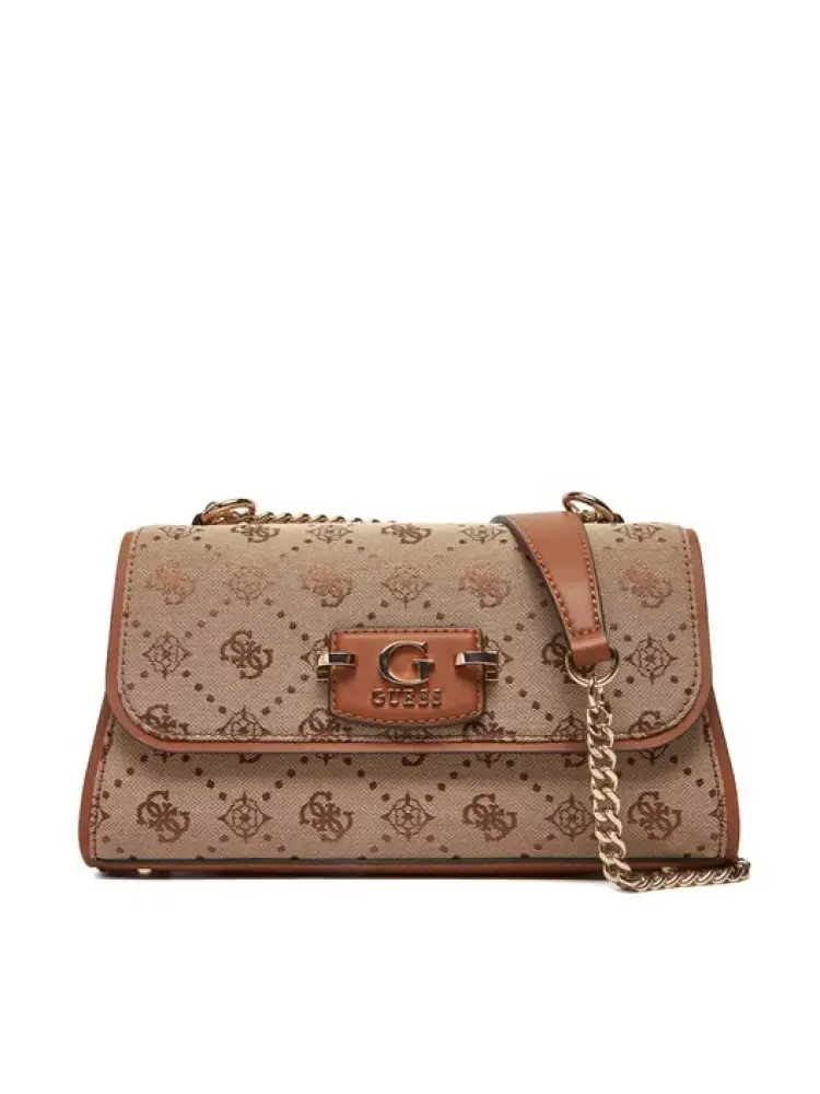 borsa neda hobo in ecopelle beige scuro con logo all over