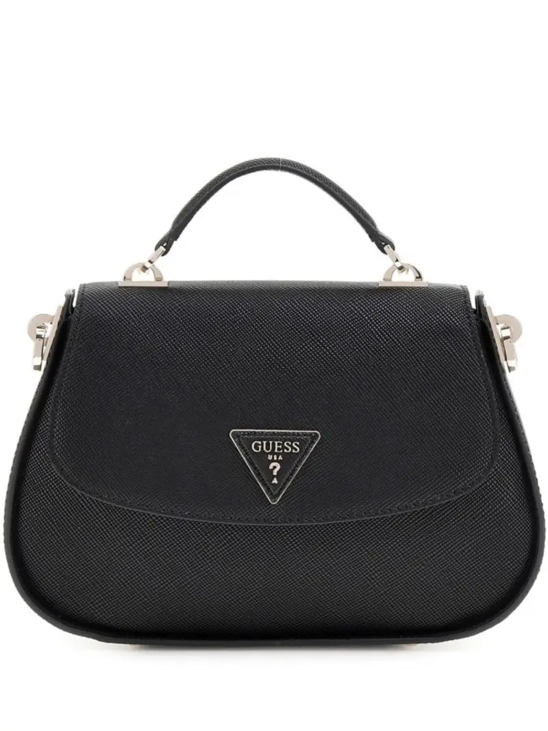 Guess borsa nera donna a mano con tracolla in ecopelle saffiano logo sul davanti
