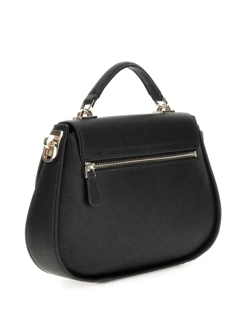 Guess borsa nera donna a mano con tracolla in ecopelle saffiano logo sul davanti miniatura 2