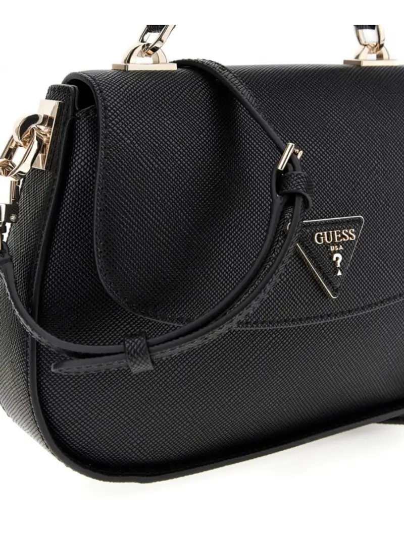 Guess borsa nera donna a mano con tracolla in ecopelle saffiano logo sul davanti miniatura 3