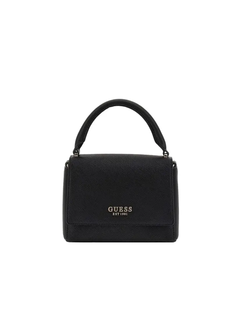 Guess borsa nera donna a mano in ecopelle mini logo in metallo oro