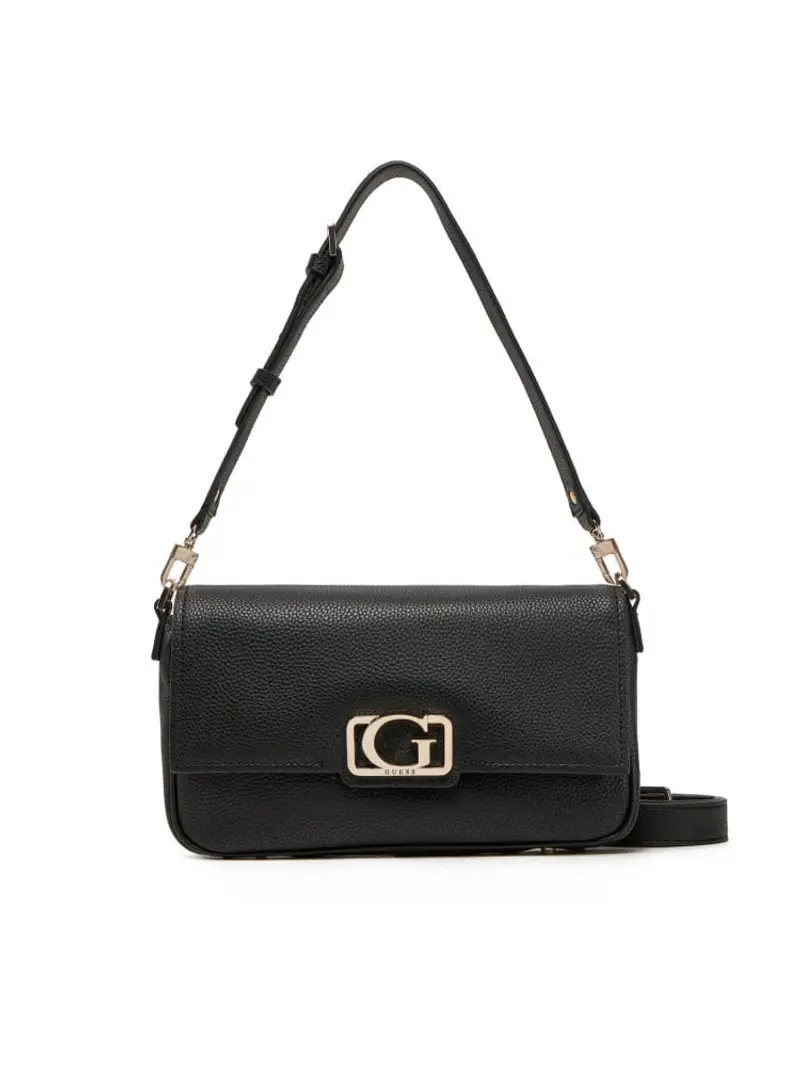 Guess borsa nera donna in ecopelle con tracolla logo in metallo oro