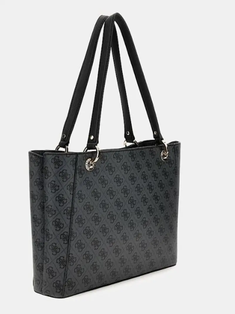 Guess borsa nera donna in ecopelle stampa logo all over con charm placchetta logo sul davanti miniatura 2