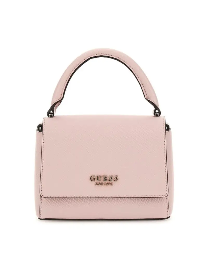 Guess borsa rosa donna in ecopelle a mano con tracolla mini logo in metallo oro