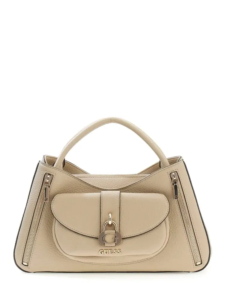 borsa satchel jessa beige con tasca frontale