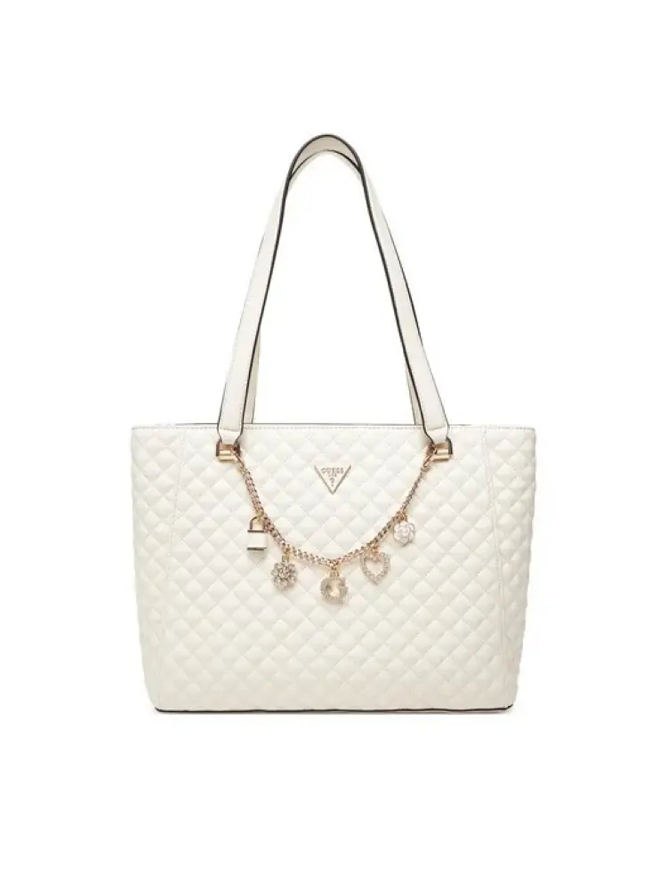 borsa shopping everlee in ecopelle matelasse bianca con charm logo