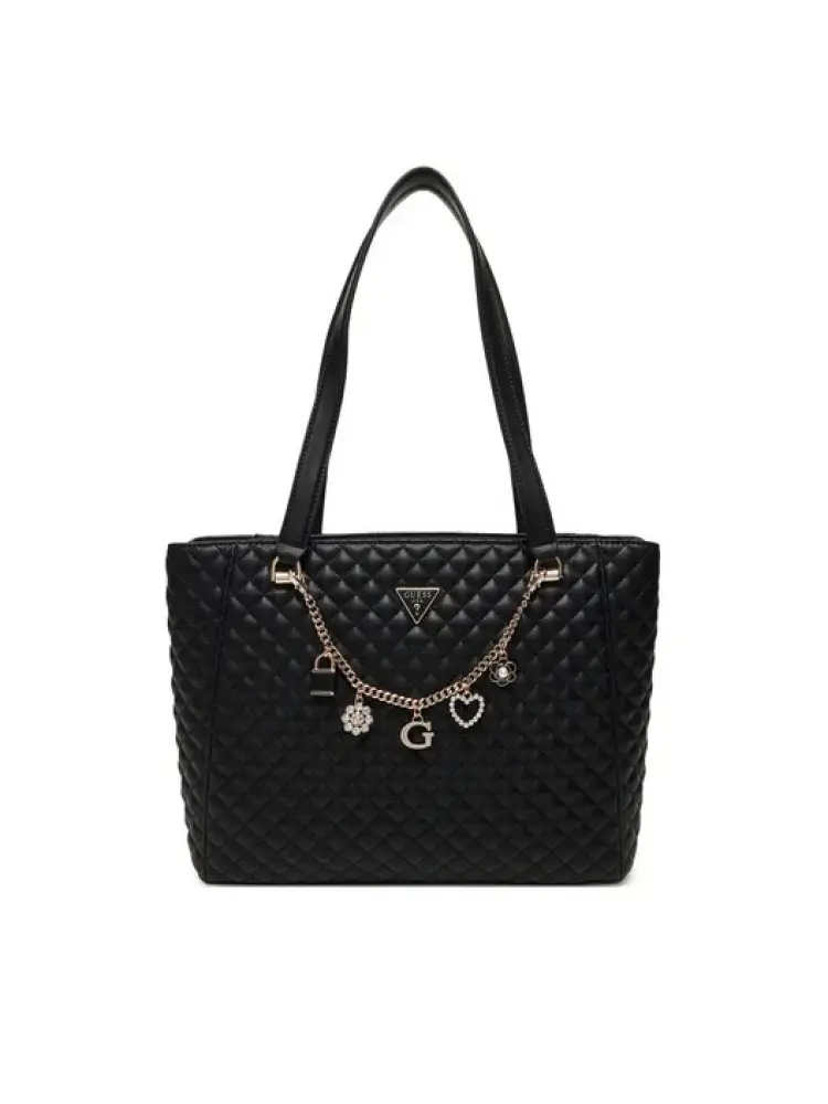 borsa shopping everlee in ecopelle matelasse nera con charm logo