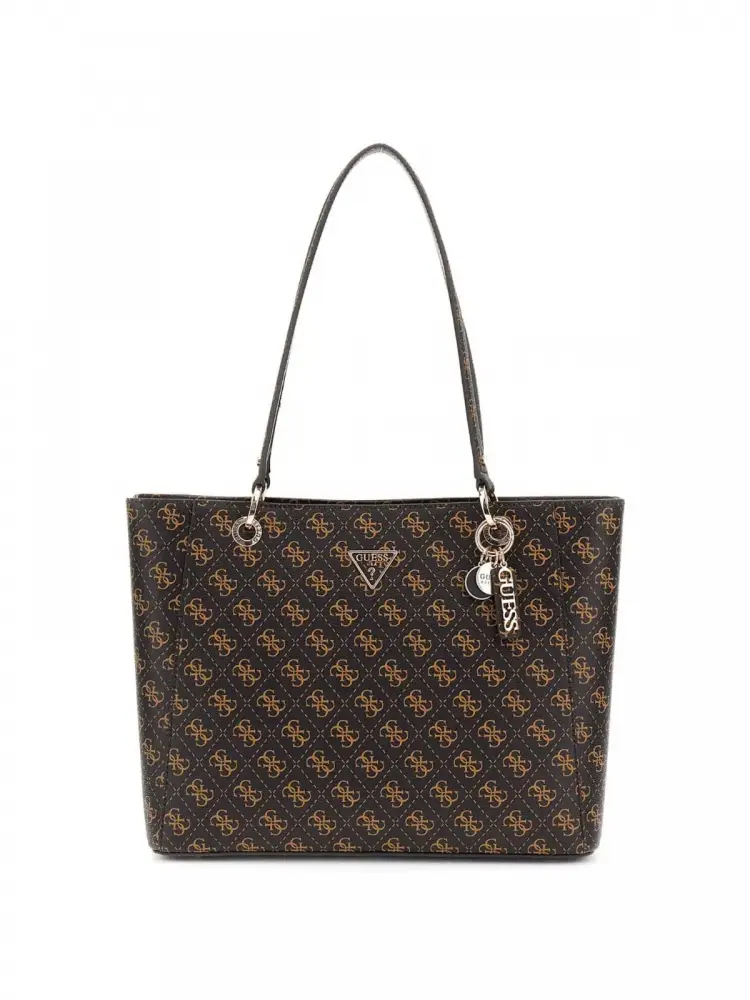 borsa shopping tote in ecopelle marrone con 4g logo