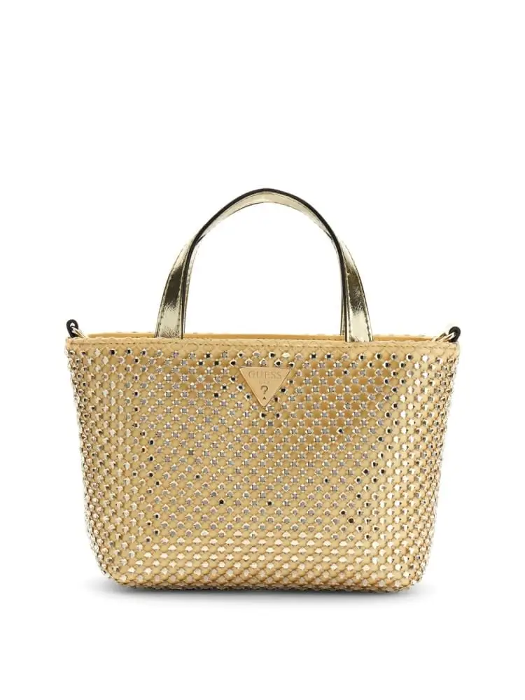 borsa tote mini tasmin oro con strass