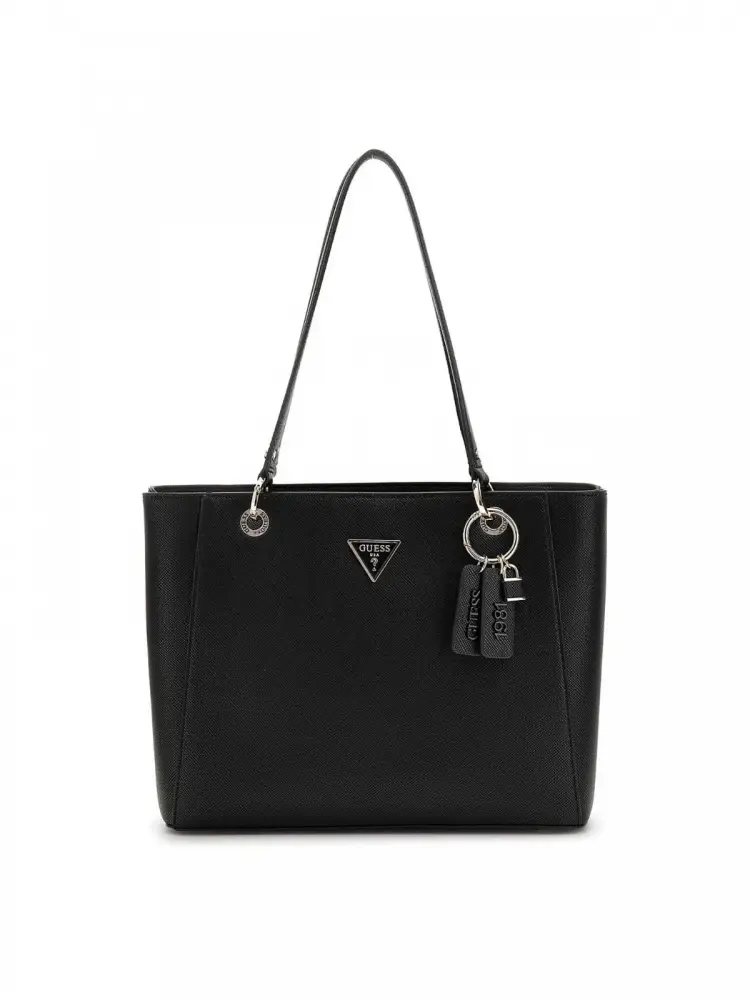 borsa tote noelle in ecopelle saffiano nera con logo frontale