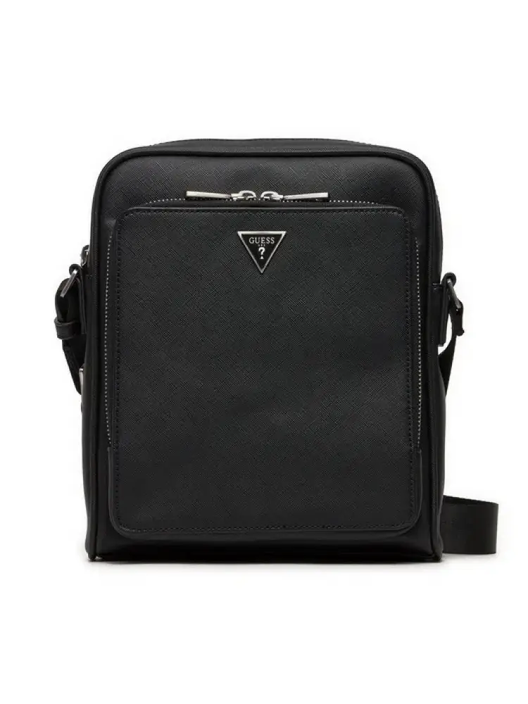 borsa tracolla milano compact in ecopelle nera con logo frontale