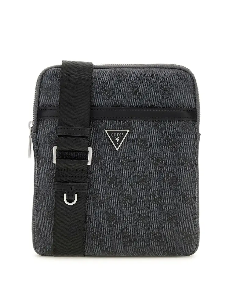 borsa tracolla milano in ecopelle nera con logo all over