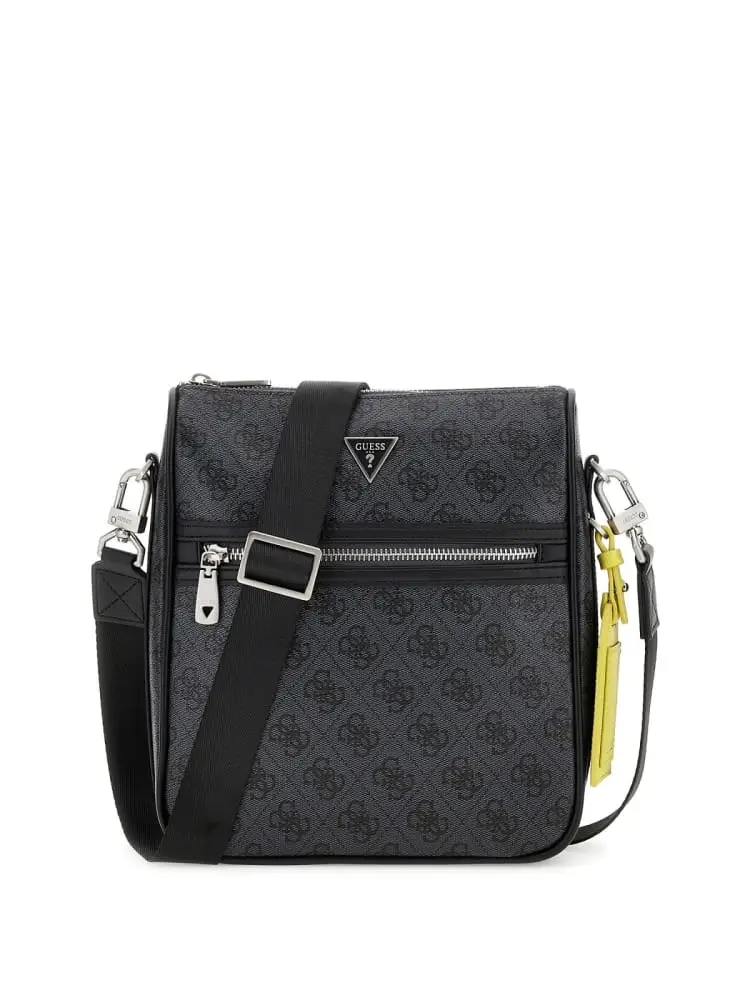 borsa tracolla torino ful l zip in ecopelle nero con logo all over