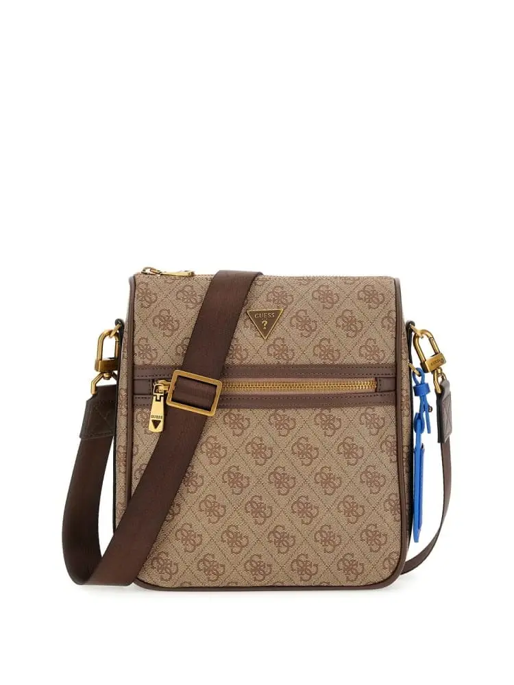 borsa tracolla torino full zip in ecopelle beige con logo all over