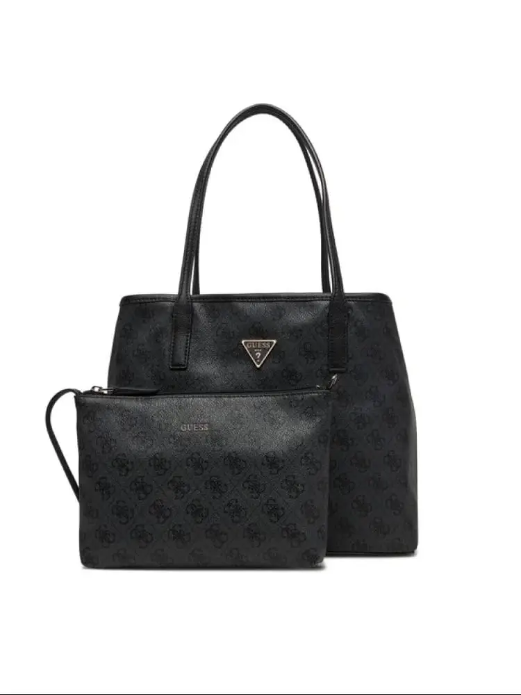 borsa victtoria 2 in 1 tote in ecopelle nera logo all over