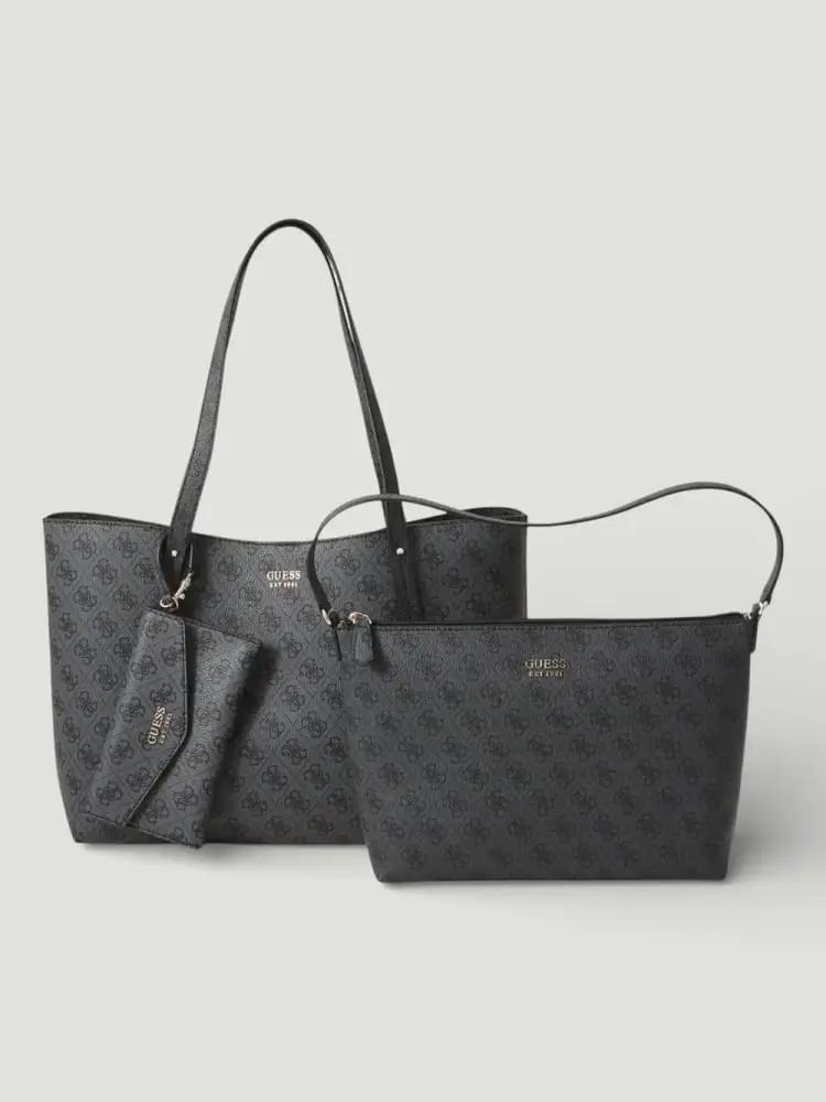 borsaa spalla brenton tote 2 in 1 in ecopelle nera logo all over