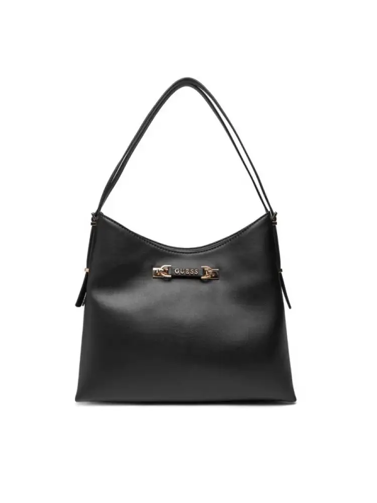 borsea lefia a secchiello in ecopelle liscia nera con logo