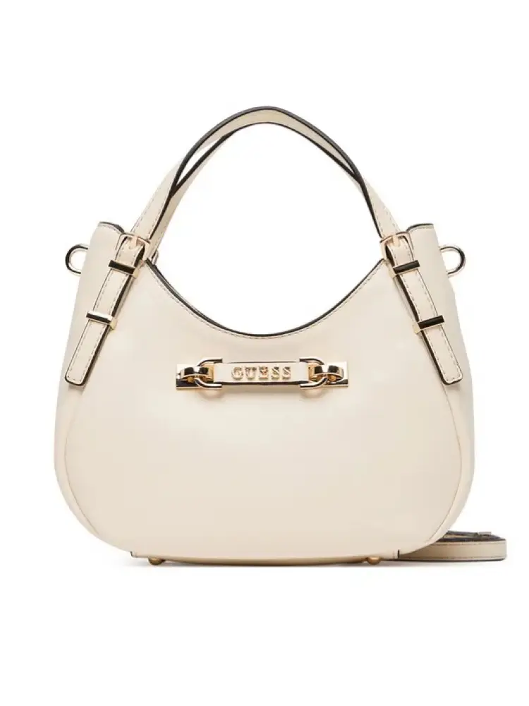 borsea lefia piccola a secchiello in ecopelle liscia beige chiaro con logo