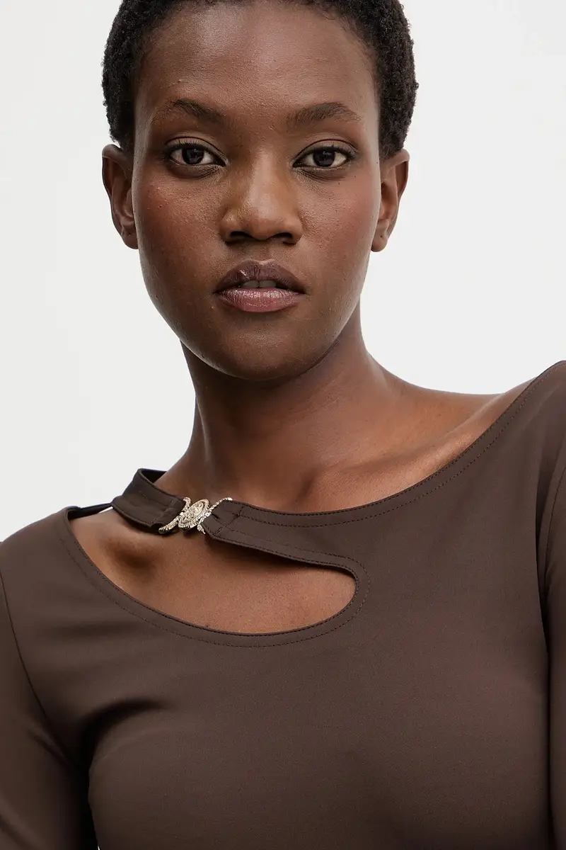 camicetta ELEANOR donna colore marrone con applicazione W5BP18 KC7M2 miniatura 4