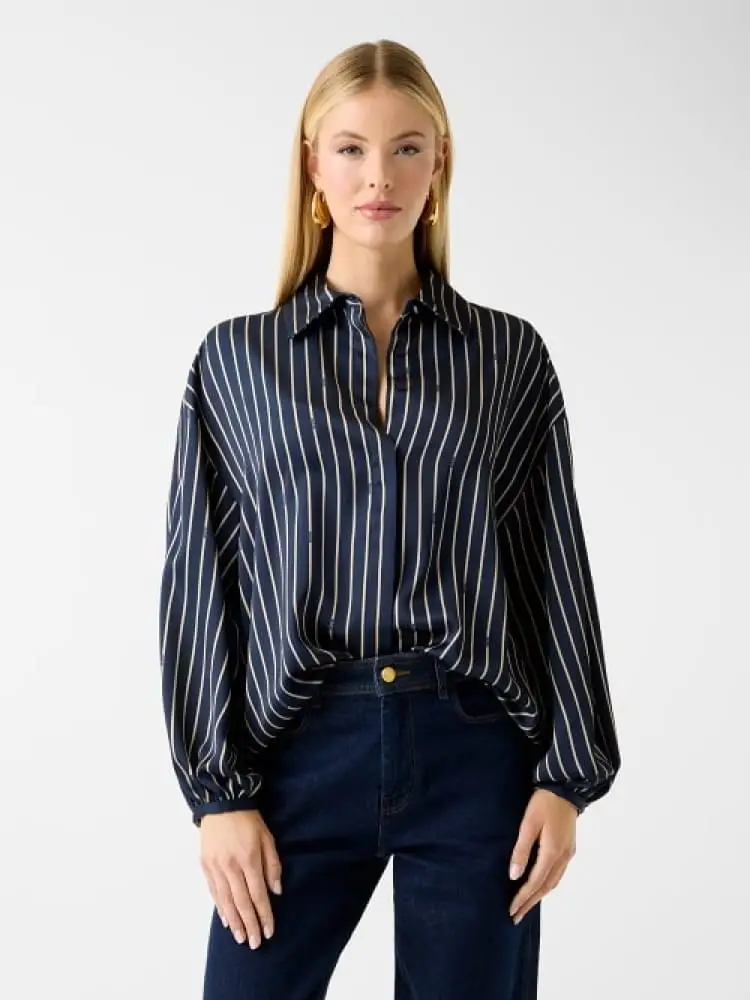 camicia blusa stampata marciano blu