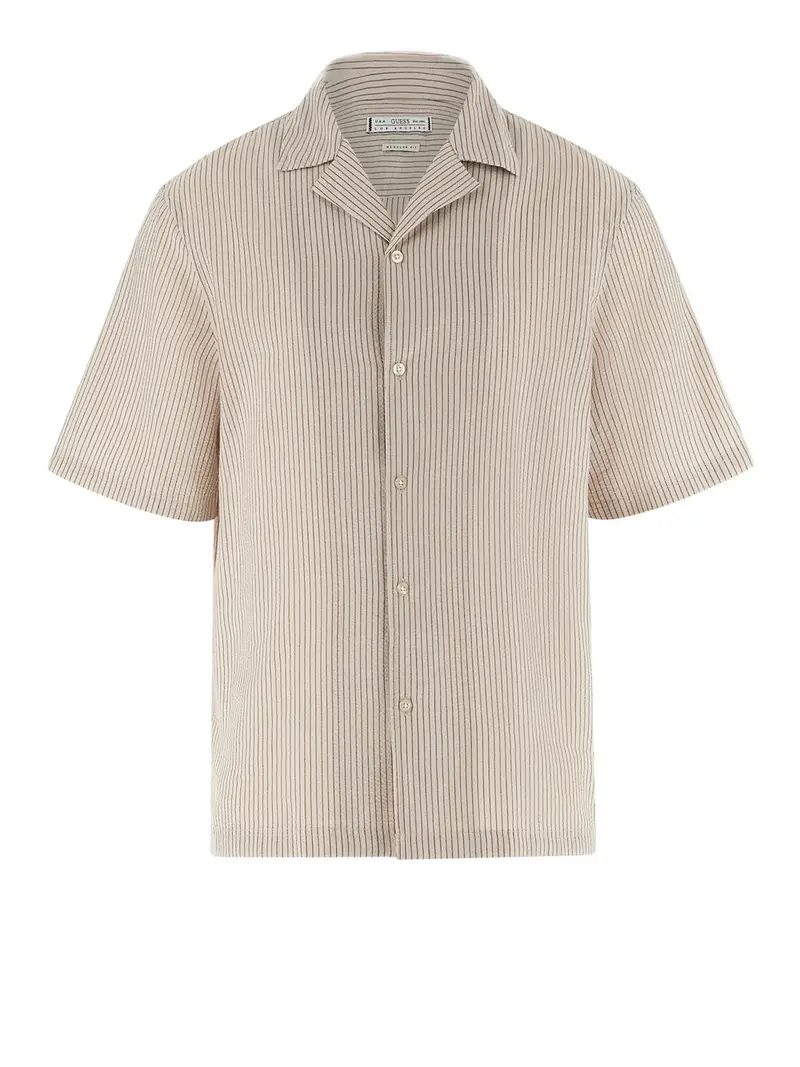 camicia casual guess dyed crinkle bowling da uomo - beige