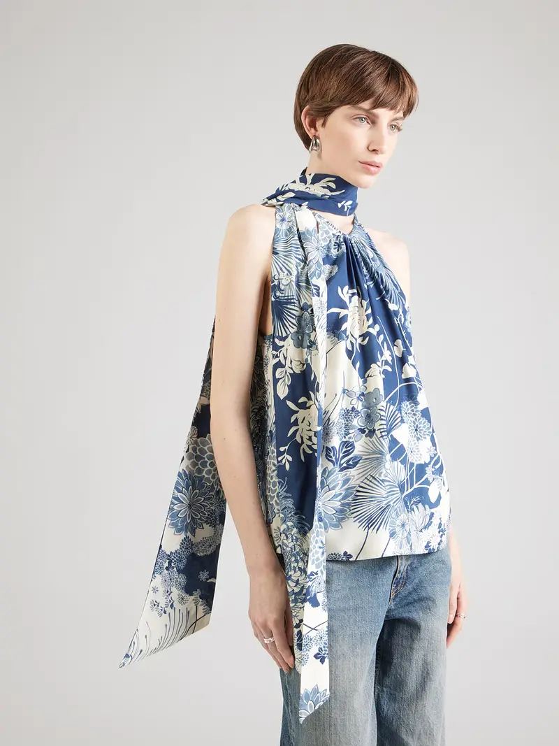 Camicia da donna blu chiaro / blu scuro / bianco naturale miniatura 2