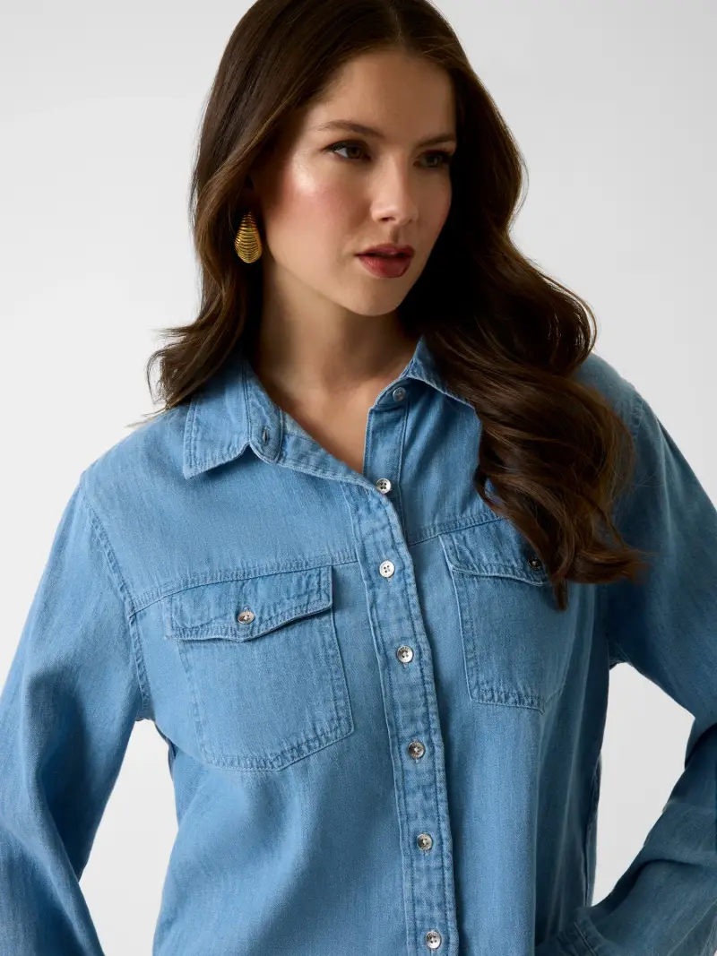 Camicia da donna blu denim miniatura 3