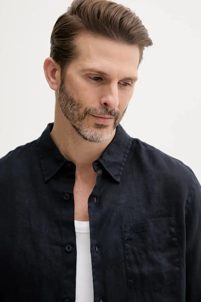 camicia di lino NAPA colore blu navy M5GH73 WH3J0 miniatura 4