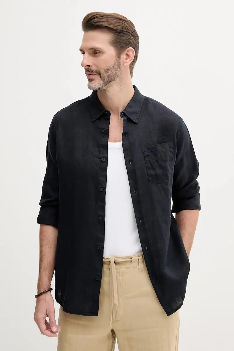 camicia di lino NAPA colore blu navy M5GH73 WH3J0