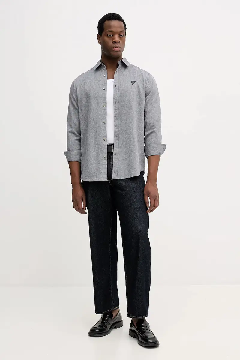 camicia in cotone HERRINGBONE Grigio miniatura 2