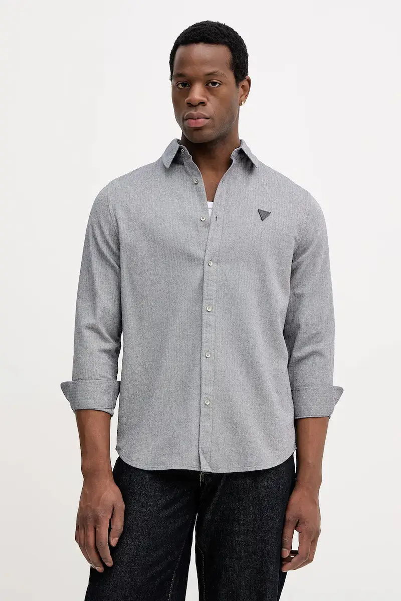 camicia in cotone HERRINGBONE Grigio