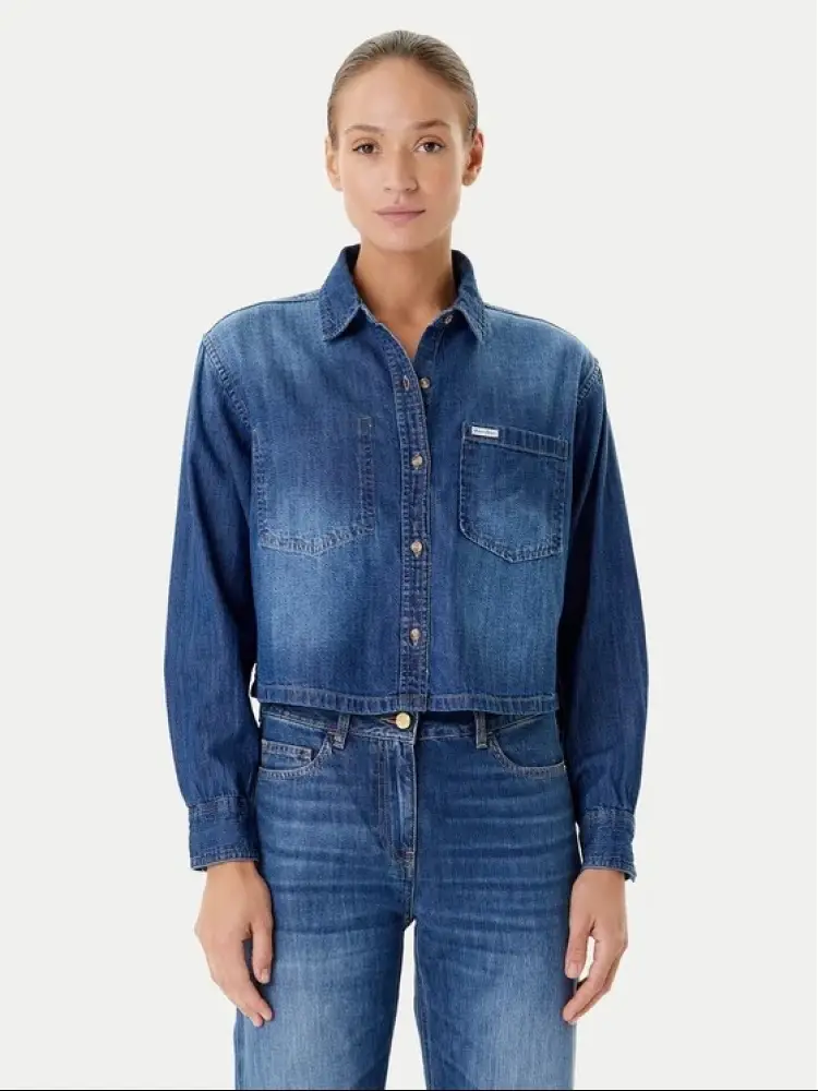 camicia in denim donna logo sul petto