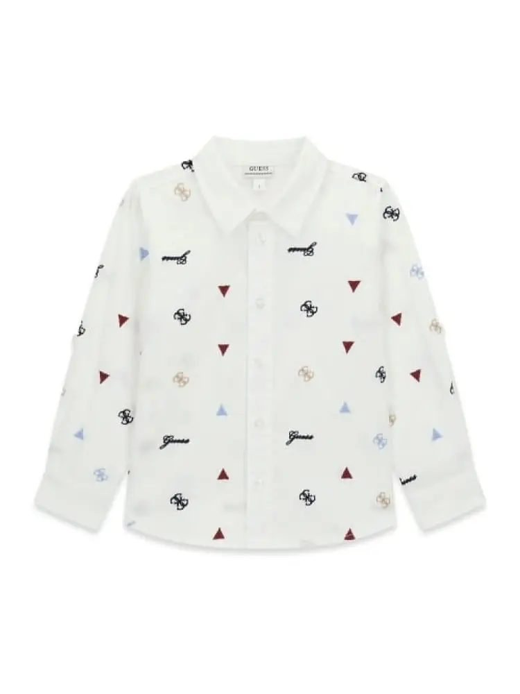 camicia infant in popeline di cotone bianco con fantasioa