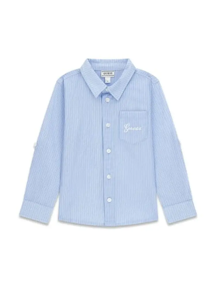 camicia infant in popeline di cotone rigato celeste