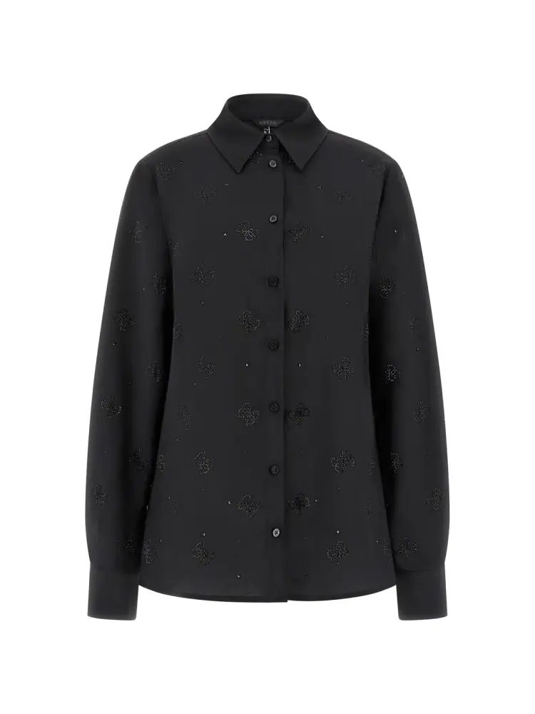 camicia nera con logo 4g all over in zirconi