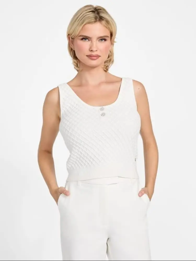 canotta in maglia bianca con apllicazione strass