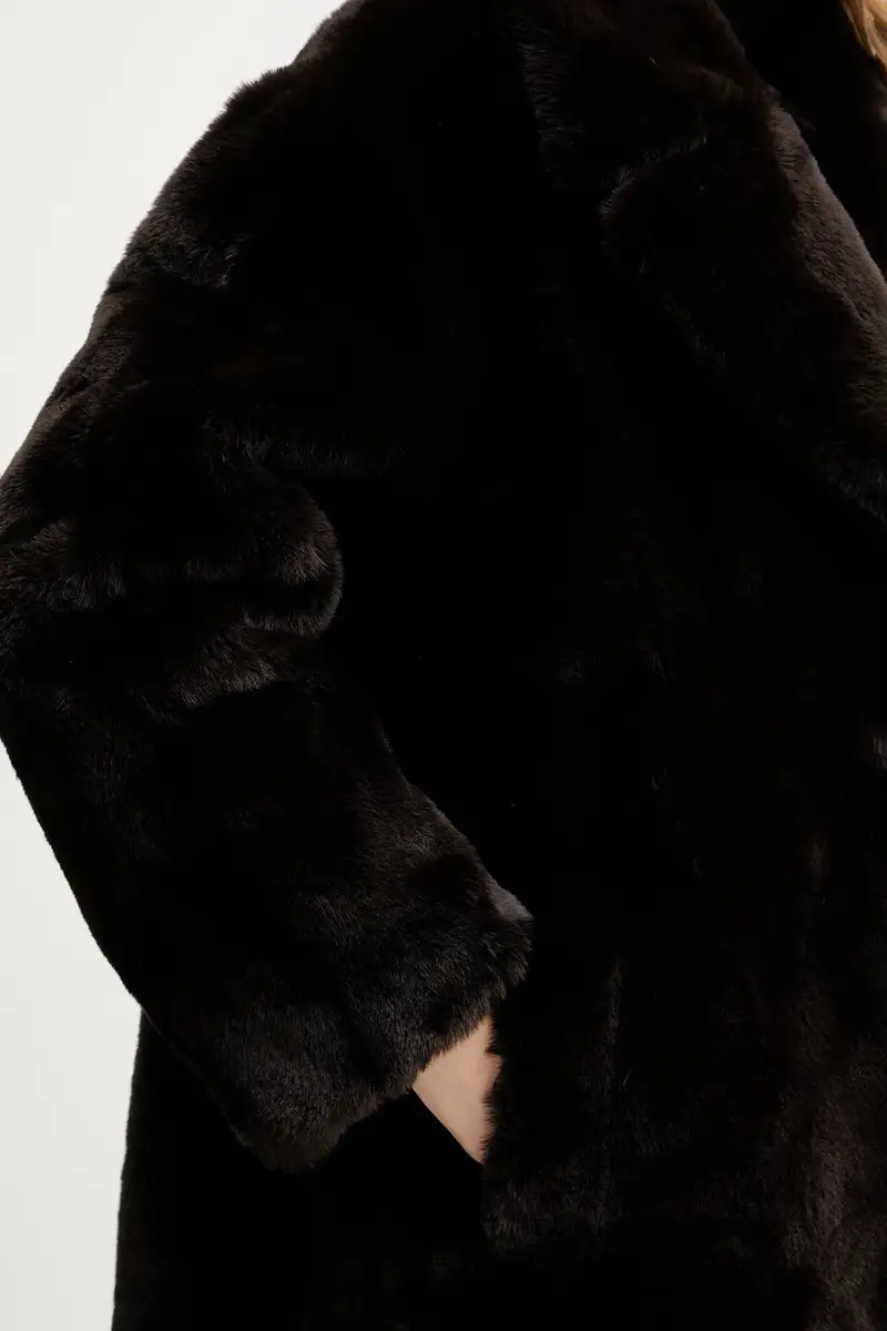 Guess Cappotto donna Marrone in pelliccia sintetica miniatura 5