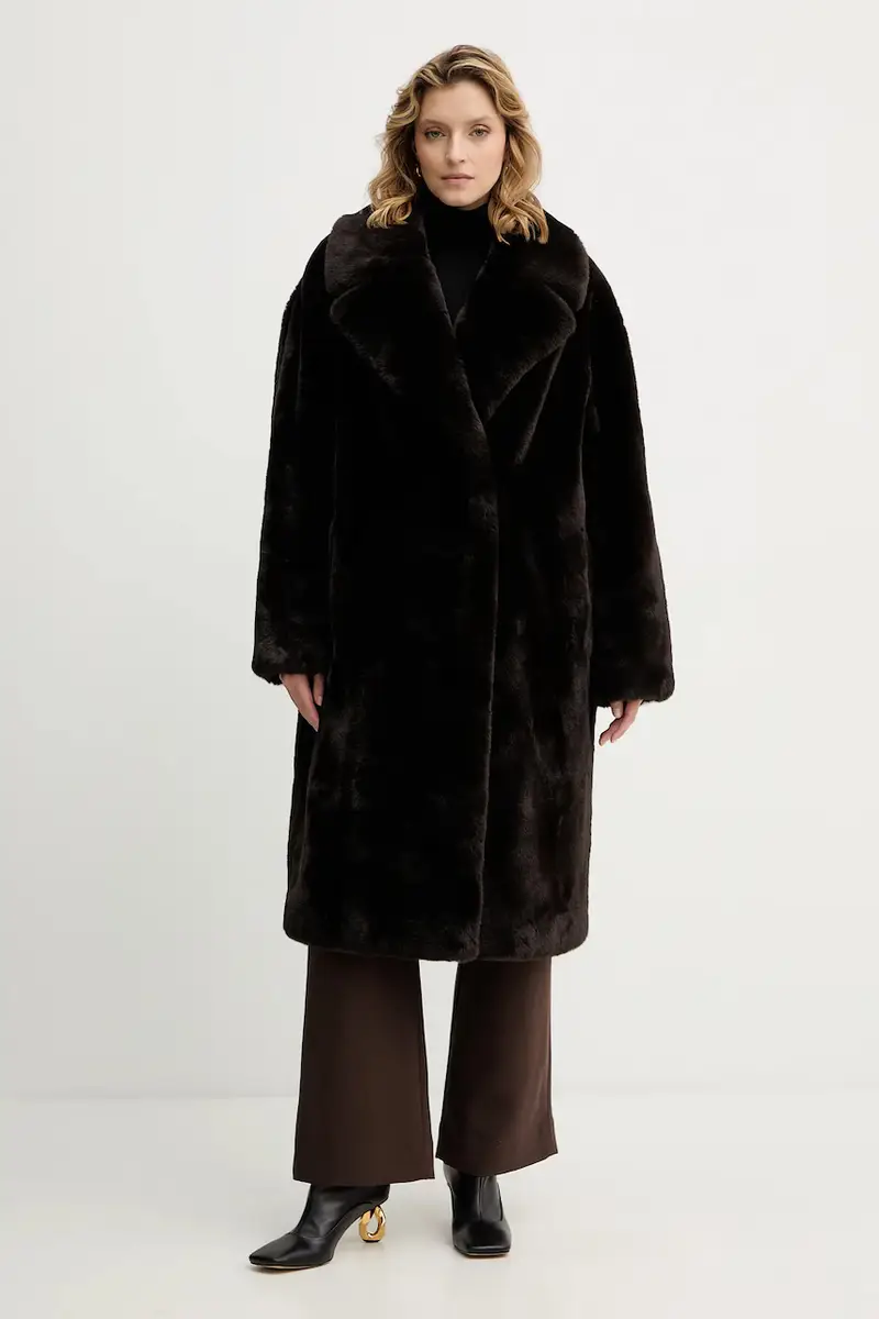 Guess Cappotto donna Marrone in pelliccia sintetica