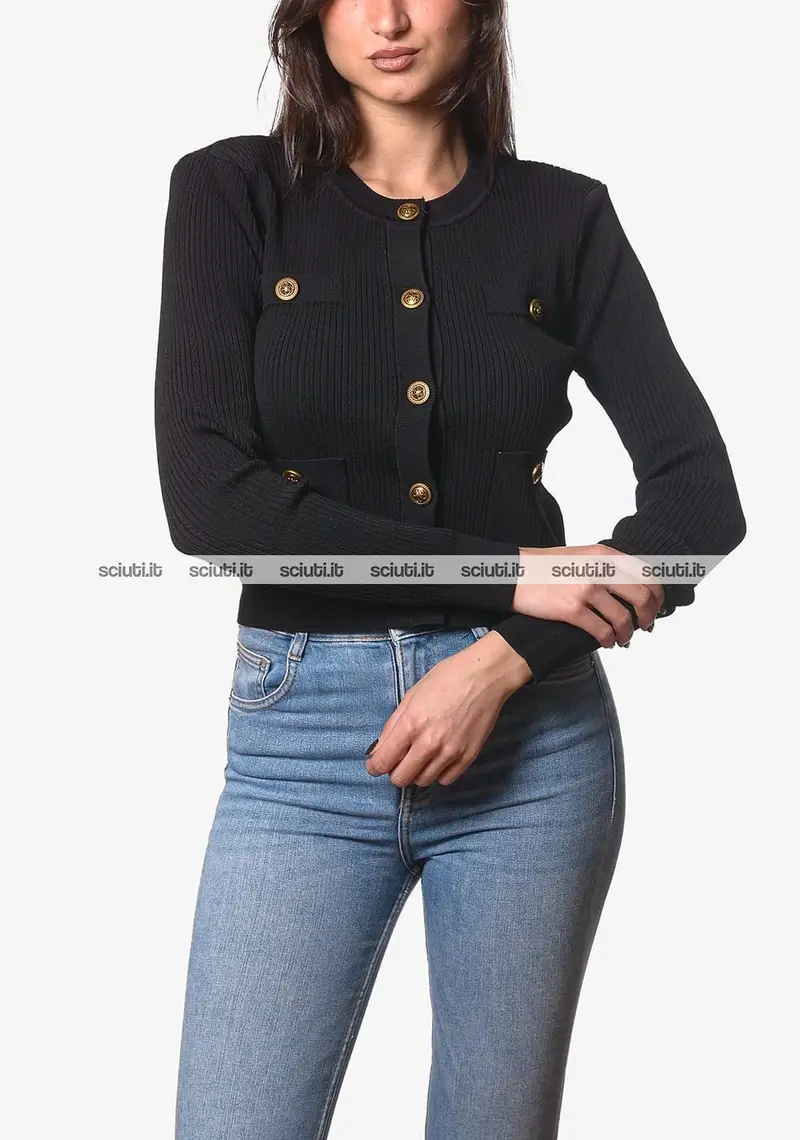 Cardigan Guess donna nero in maglia a costine