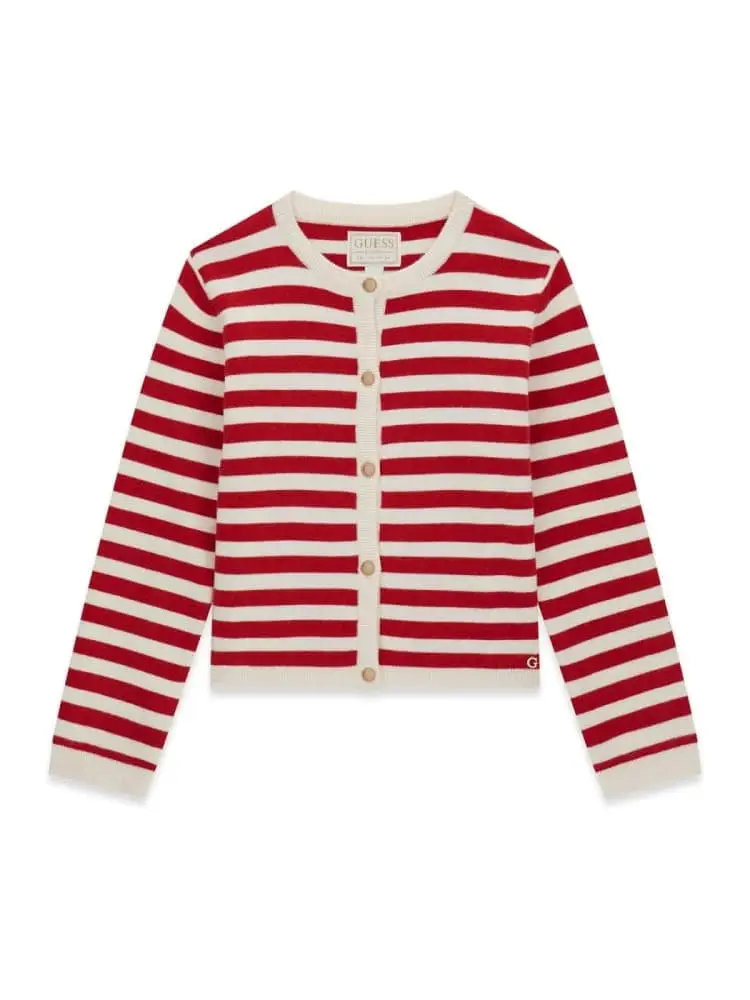 cardigan kids/junior in cotone rigato bianco rosso