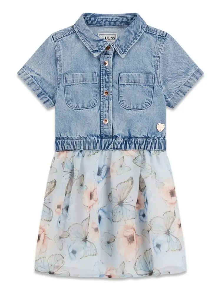 chemisier kids in denim e toulle logato e cinturato