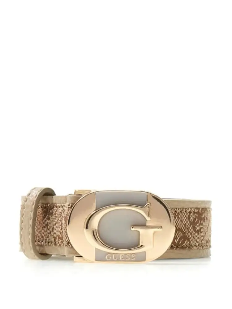cintura donna jessa in tessuto beige logo all over