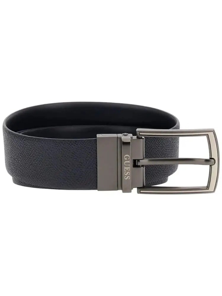 cintura uomo in pelle blu reversibile saffiano con fibbia logata