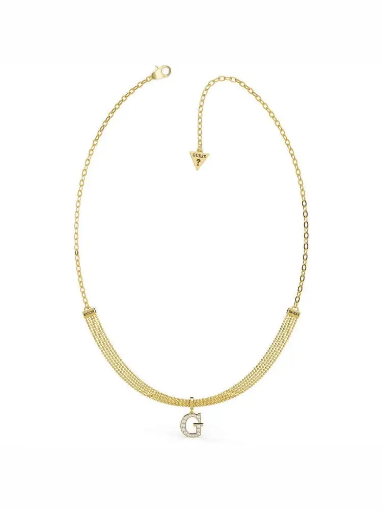 collana in acciaio color oro con ciondolo lettera "g" con cristalli swarovski