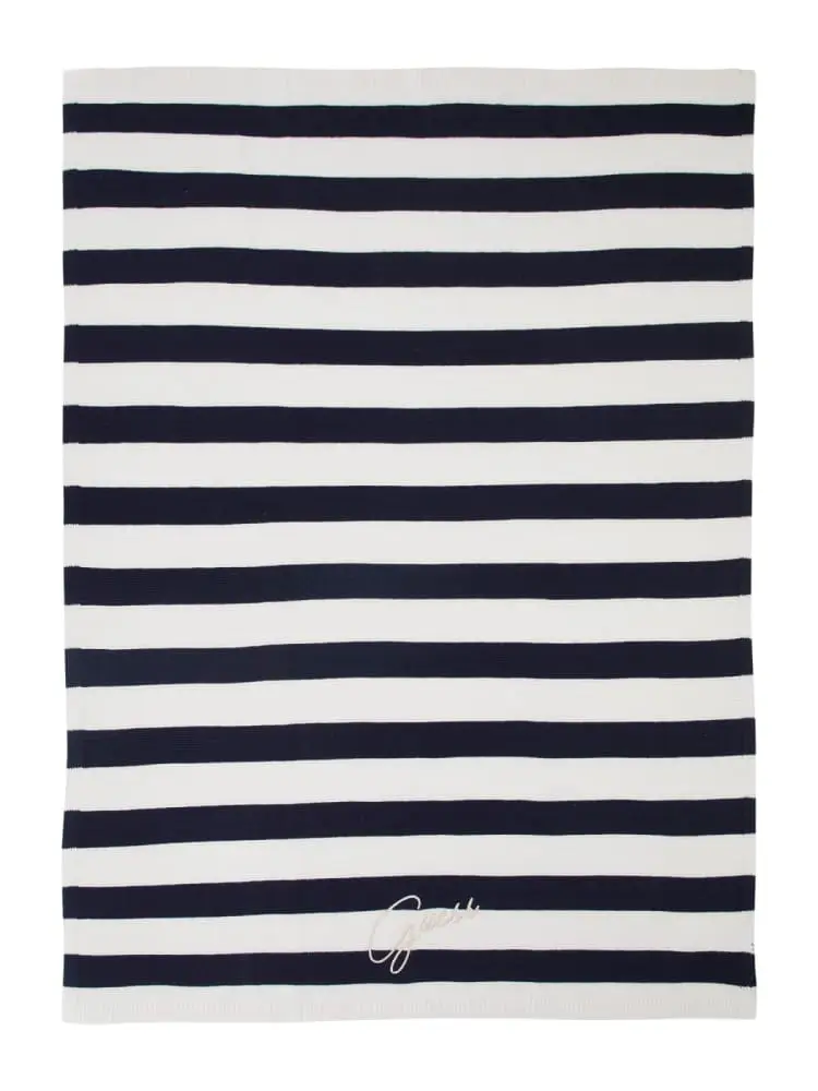 copertina in cotone a righe bianco blu con logo