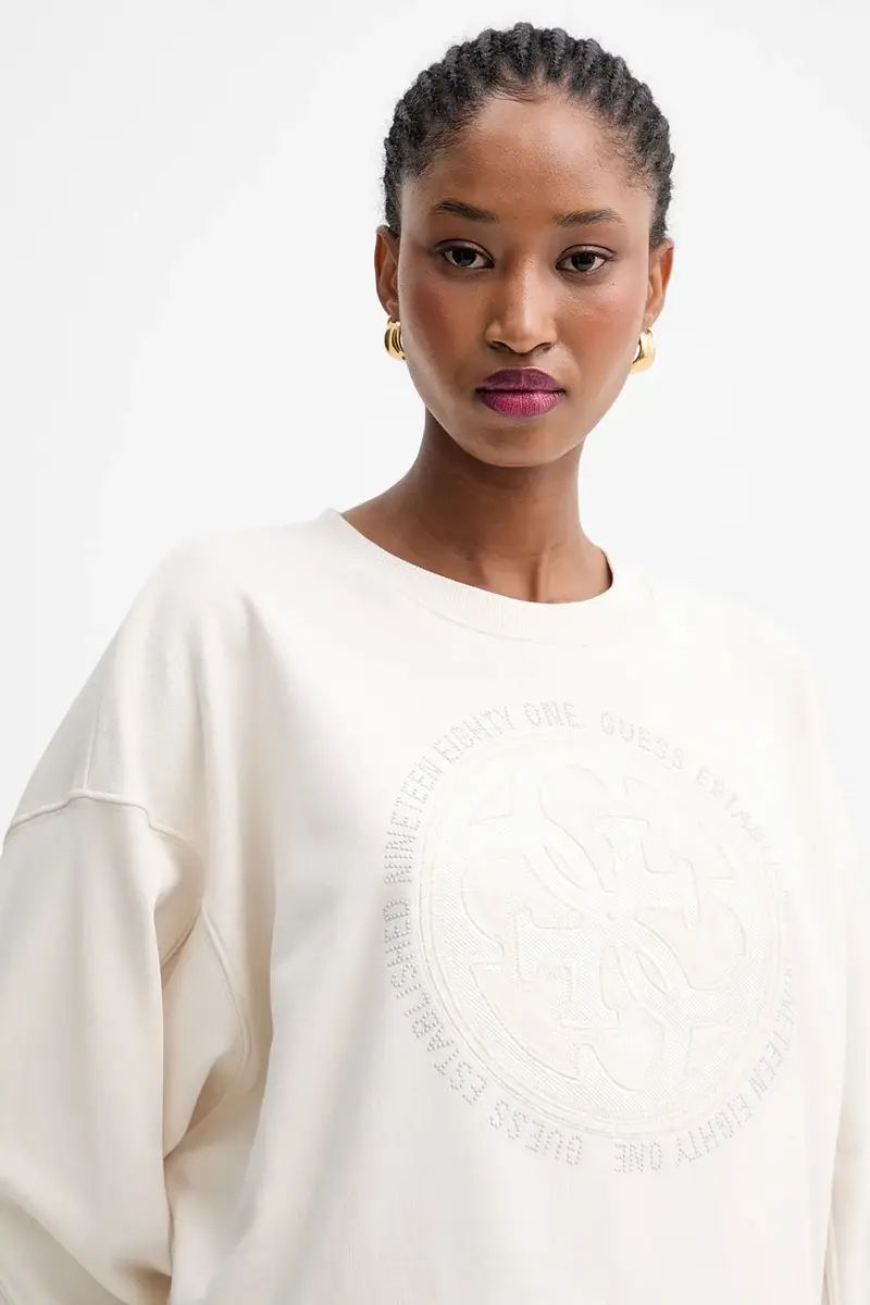 felpa 4G donna colore beige con applicazione W5YQ07 KB681 miniatura 4