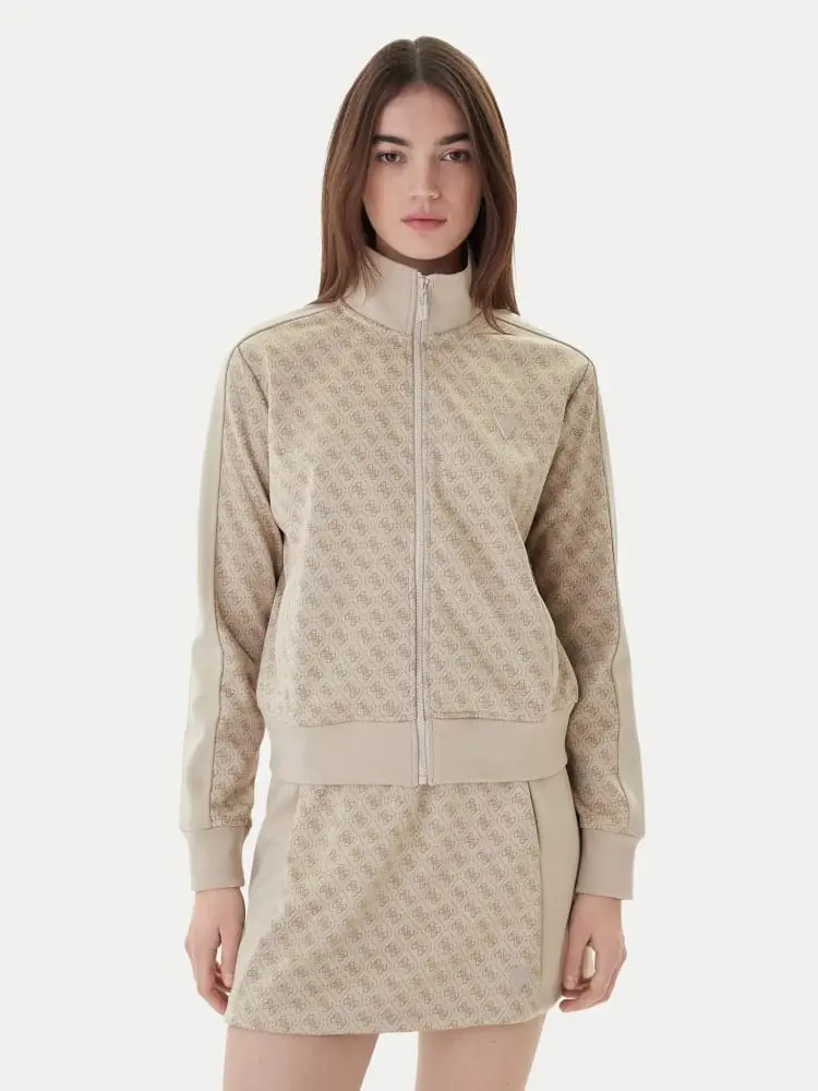 felpa beige donna logo all over